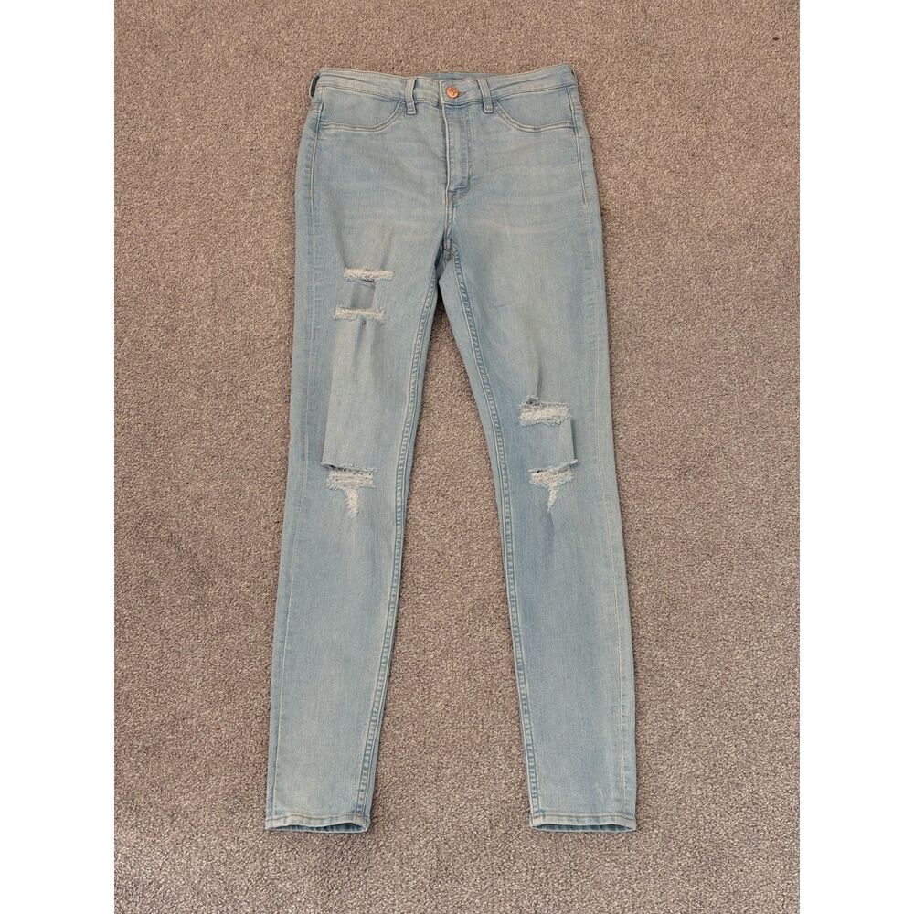 H&M Divided Light Blue Ripped Distressed High Rise Skinny Jeans US 8